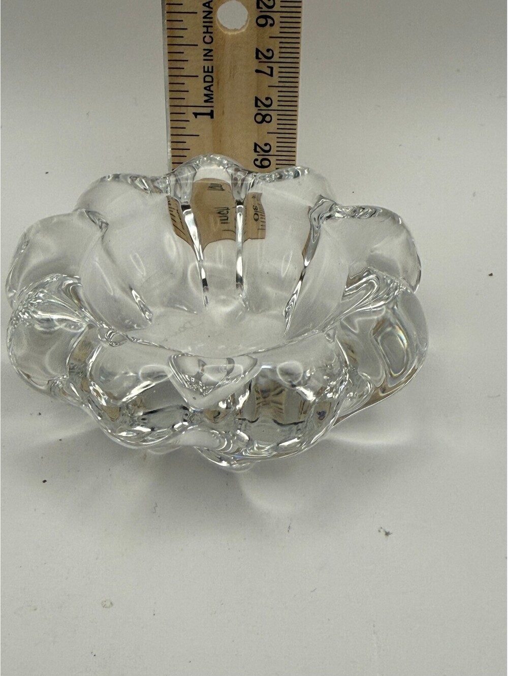 Daum France Signed Crystal Votive Candle Holder Clear Art Glass Floral Heavy
